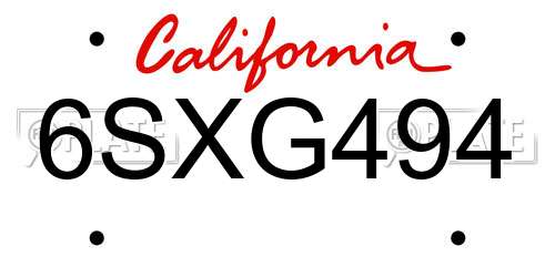 6SXG494 California License Plate