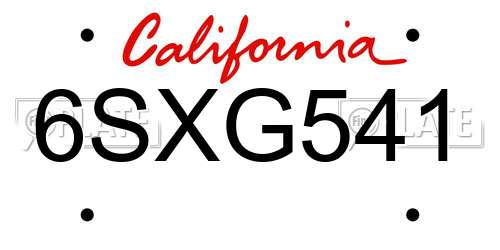 6SXG541 California License Plate
