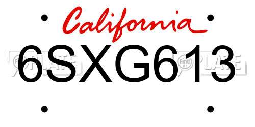 6SXG613 California License Plate