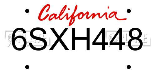 6SXH448 California License Plate