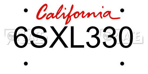 6SXL330 California License Plate