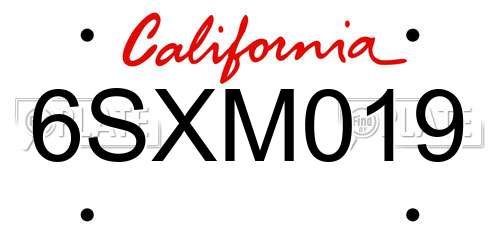 6SXM019 California License Plate