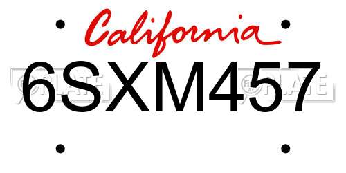 6SXM457 California License Plate