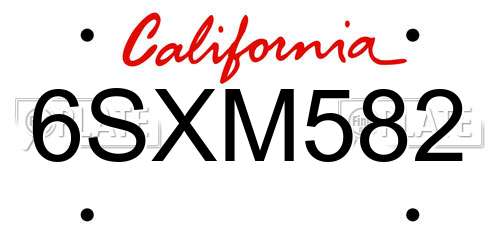 6SXM582 California License Plate