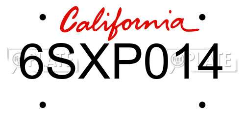 6SXP014 California License Plate