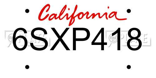 6SXP418 California License Plate