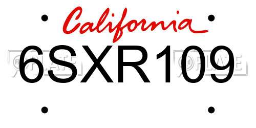 6SXR109 California License Plate