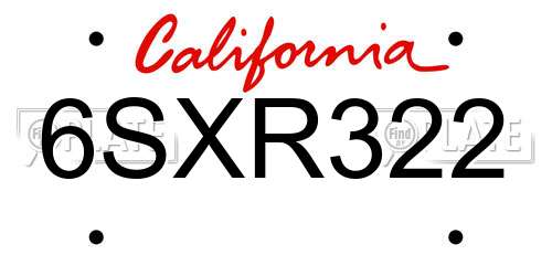 6SXR322 California License Plate