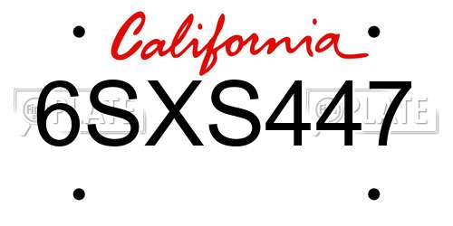 6SXS447 California License Plate