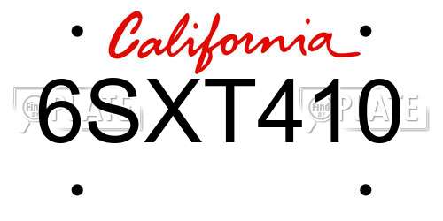 6SXT410 California License Plate