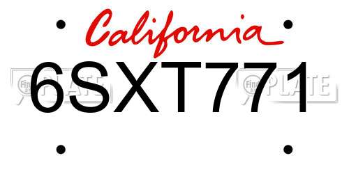 6SXT771 California License Plate