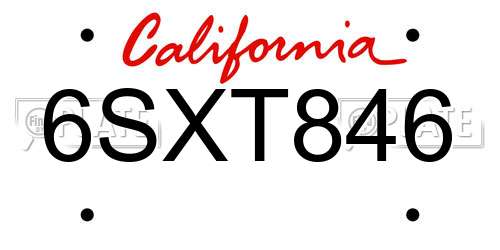 6SXT846 California License Plate