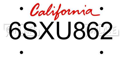 6SXU862 California License Plate
