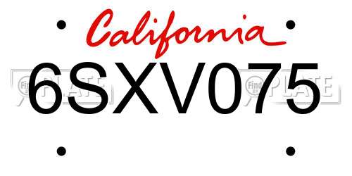 6SXV075 California License Plate