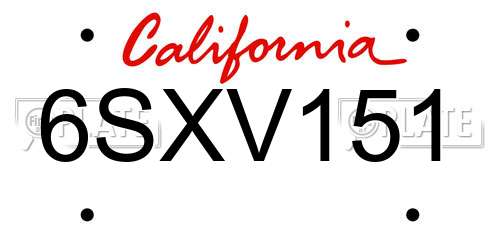 6SXV151 California License Plate