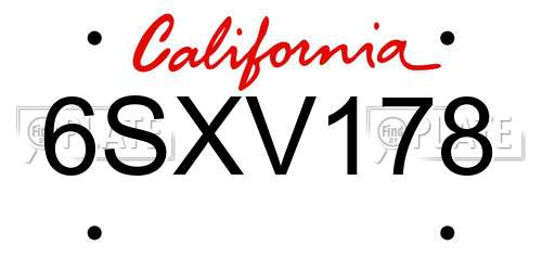 6SXV178 California License Plate