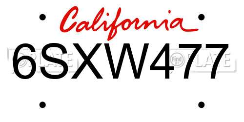 6SXW477 California License Plate