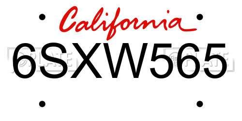6SXW565 California License Plate