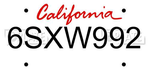 6SXW992 California License Plate