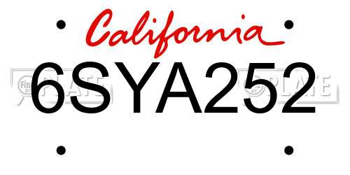 6SYA252 California License Plate