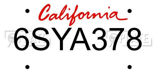 6SYA378 California License Plate