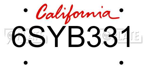 6SYB331 California License Plate