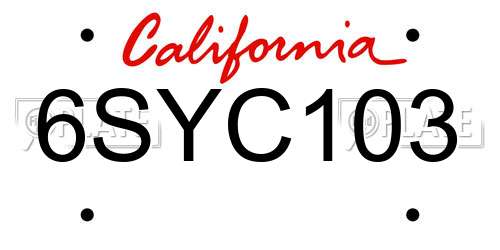 6SYC103 California License Plate