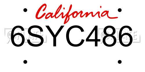 6SYC486 California License Plate