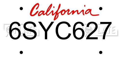 6SYC627 California License Plate