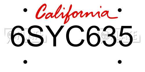 6SYC635 California License Plate