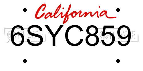 6SYC859 California License Plate