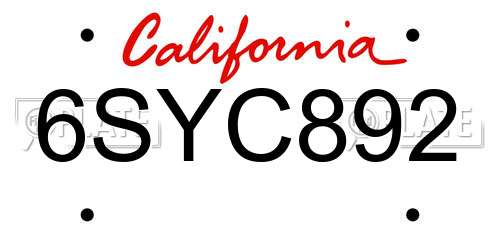 6SYC892 California License Plate