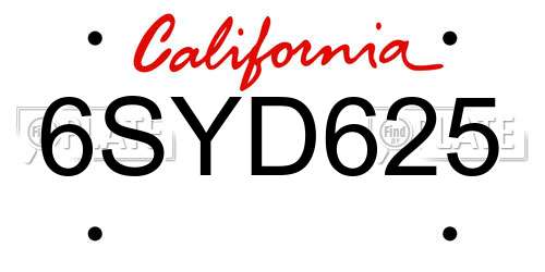 6SYD625 California License Plate