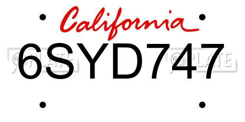 6SYD747 California License Plate