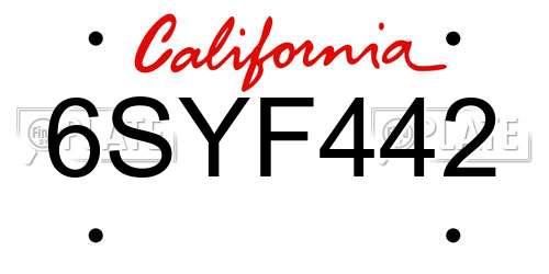 6SYF442 California License Plate