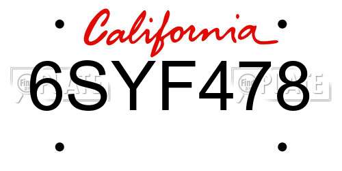 6SYF478 California License Plate