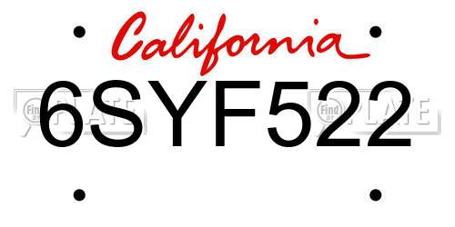 6SYF522 California License Plate