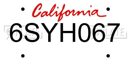 6SYH067 California License Plate