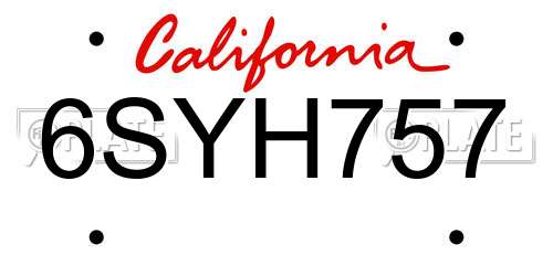 6SYH757 California License Plate