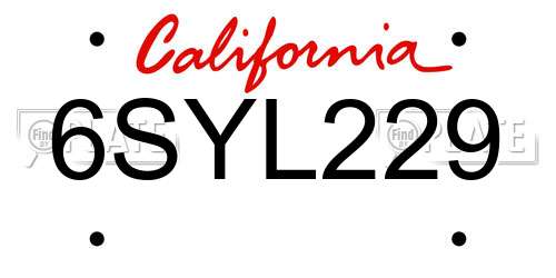 6SYL229 California License Plate