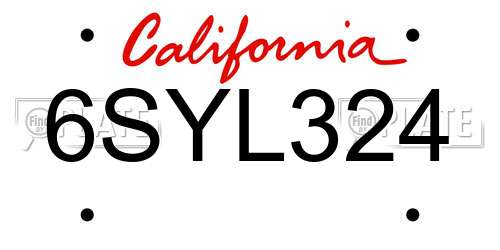 6SYL324 California License Plate