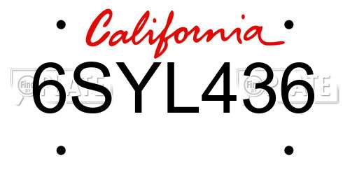 6SYL436 California License Plate
