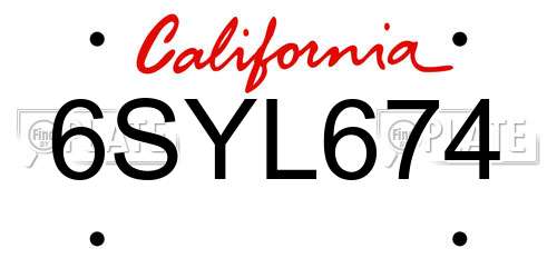 6SYL674 California License Plate