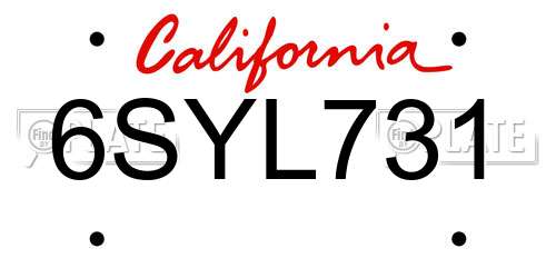 6SYL731 California License Plate