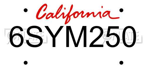 6SYM250 California License Plate