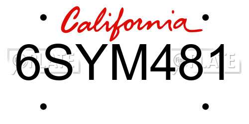 6SYM481 California License Plate