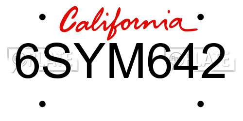 6SYM642 California License Plate