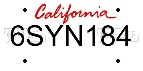 6SYN184 California License Plate
