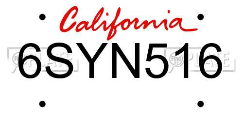 6SYN516 California License Plate