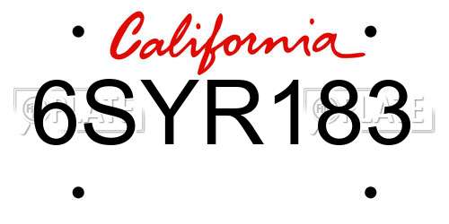 6SYR183 California License Plate
